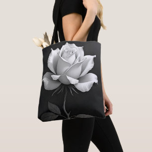 Sac fourre-tout noir élégant avec rose blanche