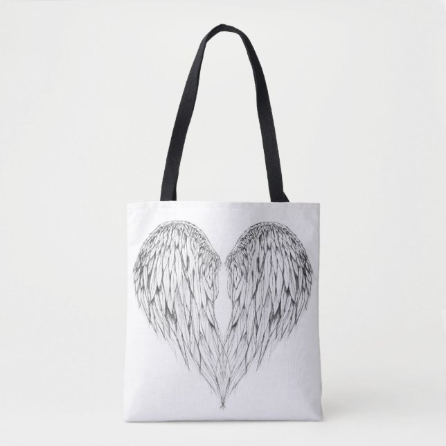 Sac fourre-tout noir et blanc à coeur d'aile (Devant)