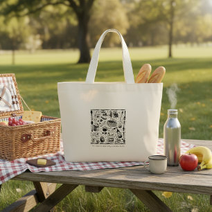 Sac fourre-tout noir et blanc à impression graphiq