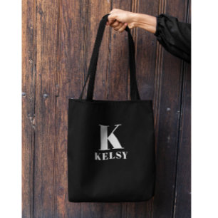 Sac fourre-tout noir et blanc monogrammé et nomina