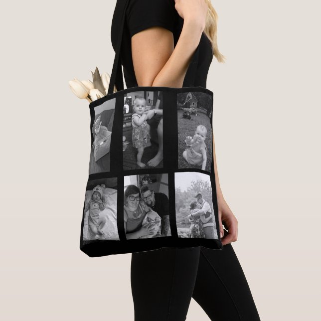 Sac fourre-tout noir et blanc personnalisé à photo (De près)