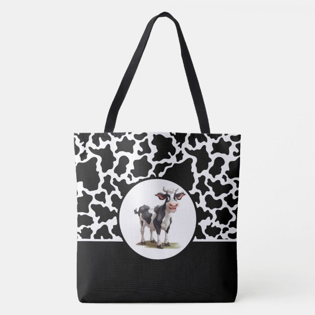 Sac fourre-tout-noir et blanc Vache tacheté Impres (Devant)