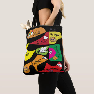 Sac fourre-tout noir inspirant : Paix Joie Discipl
