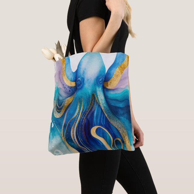 Sac fourre-tout octopus bleu turquoise (De près)