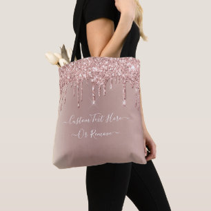 Sac fourre-tout pailleté rose gold avec texte pers