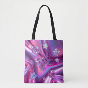 Sac fourre-tout papillon chromé Y2K Rose hologra