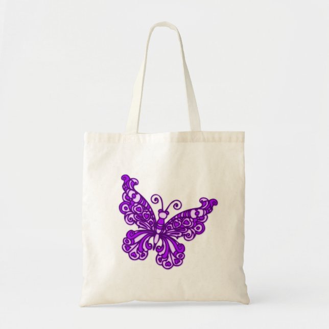 Sac fourre-tout papillon violet et crème (Devant)