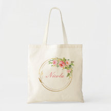 Sac fourre-tout personnalisé à fleurs roses aquare