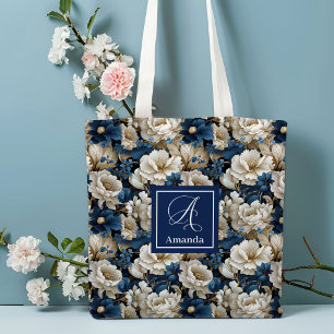Sac fourre-tout personnalisé avec fleurs bleues ma