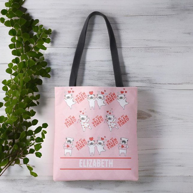 Sac fourre-tout personnalisé avec nom pour les amo (Cute Dog Tote Bag With Personalized Name)