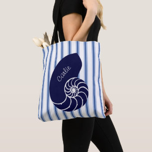 Sac fourre-tout personnalisé Blue Nautilus Shell