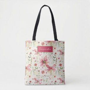 Sac fourre-tout personnalisé Dragonfly Floral