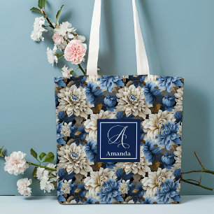 Sac fourre-tout personnalisé fleurs blanches bleue
