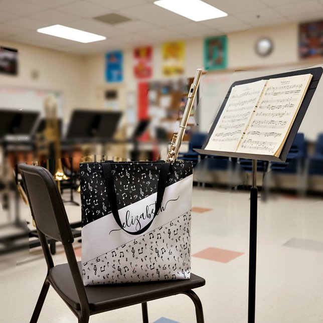 Sac fourre-tout personnalisé musical noir et blanc (Créateur téléchargé)