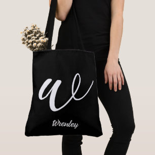 Sac fourre-tout personnalisé noir grand avec nom