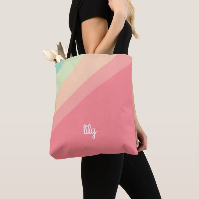 Sac fourre-tout personnalisé pastel arc-en-ciel (De près)