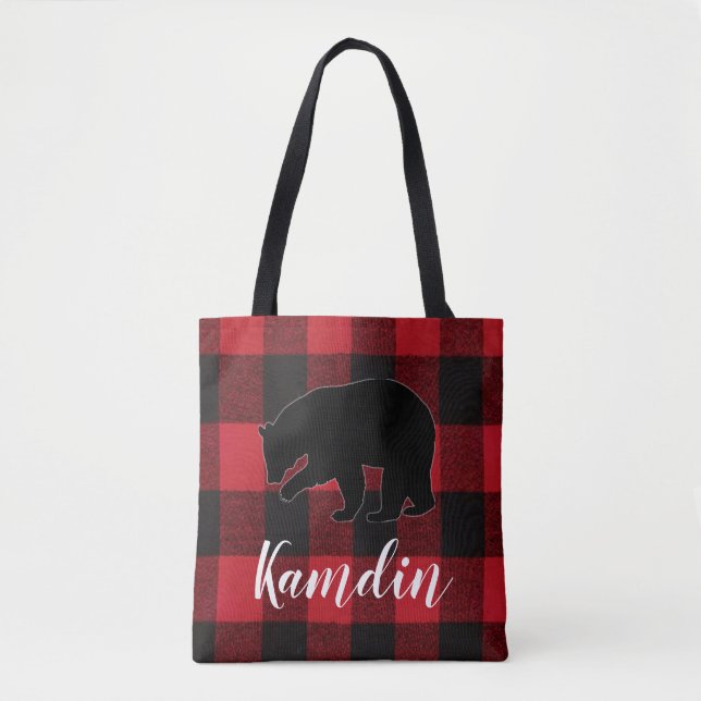 Sac fourre-tout personnalisé Rouge Buffalo Plaid O (Devant)