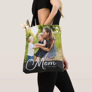 Sac fourre-tout photo noir avec écriture de maman