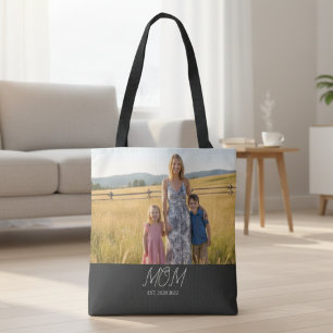 Sac fourre-tout photo noir avec écriture de maman
