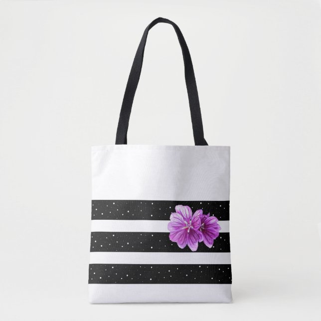 Sac fourre-tout rayé avec accentuation de la fleur (Devant)