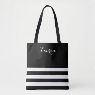 Sac fourre-tout rayé noir et blanc chic