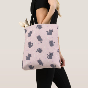 Sac fourre-tout rose chat gris mignon