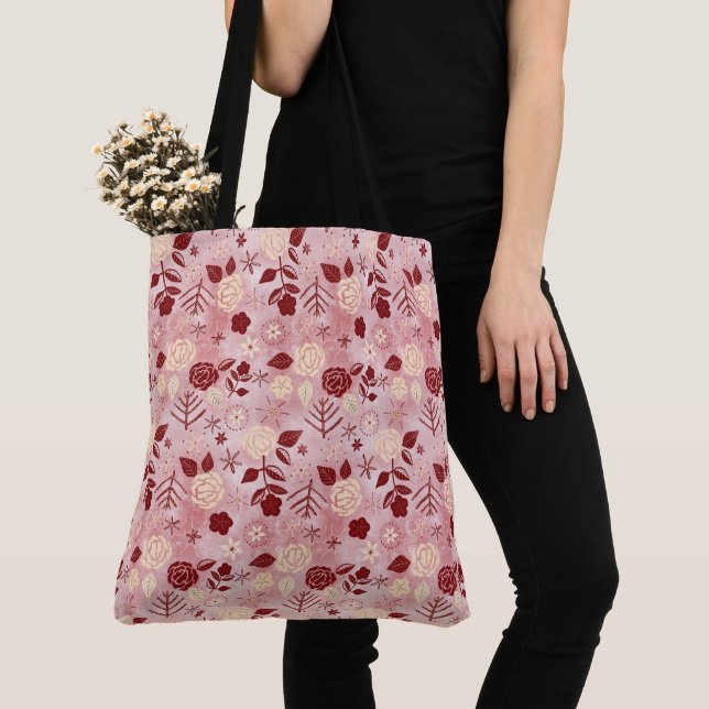 Sac fourre-tout rose de Noël floral (De près)