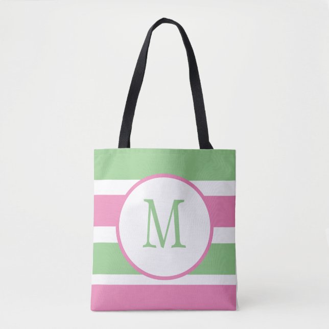 Sac fourre-tout rose et vert monogramme (Devant)
