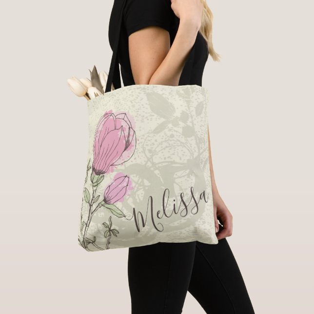 Sac fourre-tout rose personnalisé à fleur de (De près)
