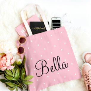 Sac fourre-tout rose personnalisé à pois