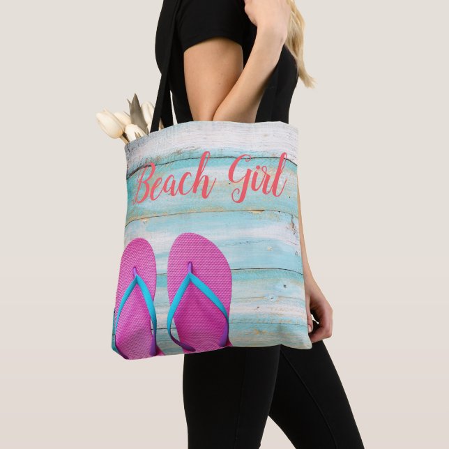 Sac fourre-tout rose turquoise en bois à bascules (De près)