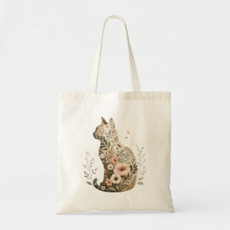 Sac fourre-tout silhouette de chat fleurs sauvages
