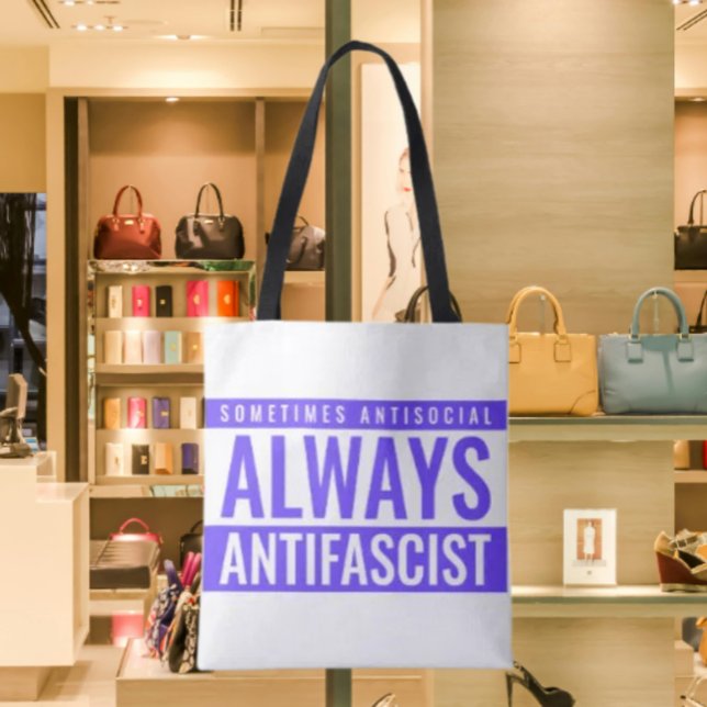 Sac fourre-tout toujours antifasciste - Texte bleu (Créateur téléchargé)