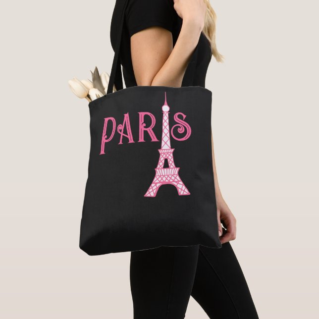 Sac fourre-tout Tour Eiffel Paris rose (De près)