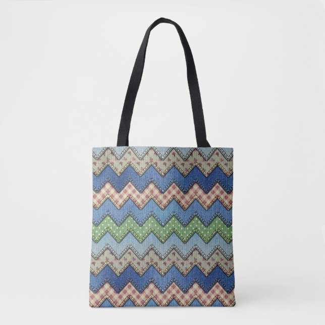 Sac fourre-tout tout-sur-impression Denim Chevron (Devant)
