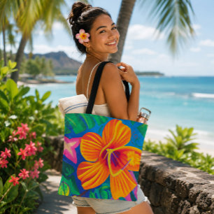 Sac fourre-tout tropical à hibiscus orange