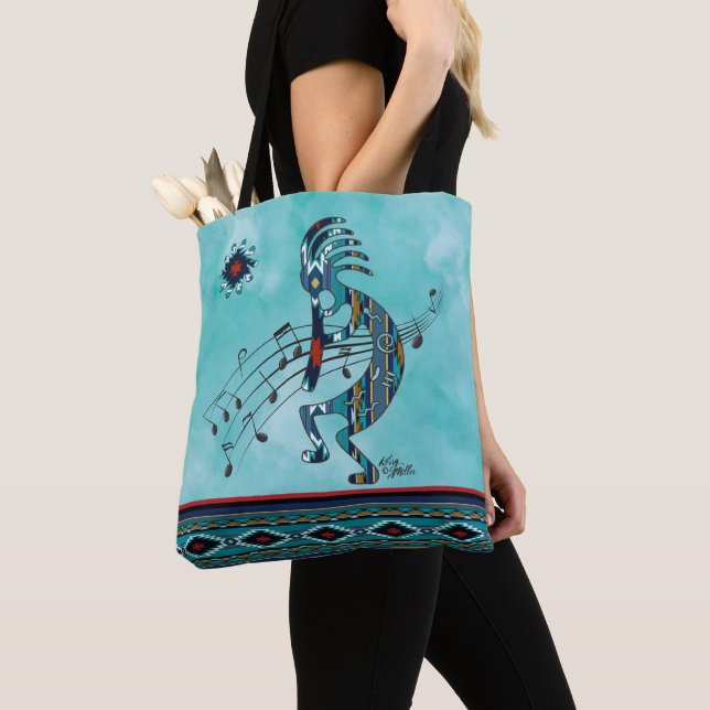 Sac fourre-tout Turquoise Kokopelli (De près)
