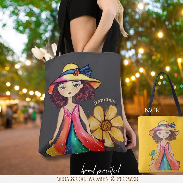 Sac fourre-tout unique - Whimsical Female & Floral (Unique Tote Bag - Whimsical Female & Floral Design)
