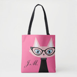 Sac fourre-tout vintage chic à monogramme de chat