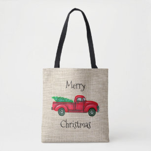 Sac fourre-tout vintage Red Truck Christmas Tree