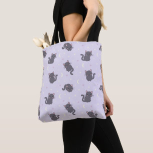 Sac fourre-tout violet avec un chat gris mignon