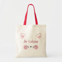 Sac fourre-tout visage de chat rose Je t'aime