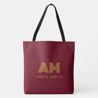 Sac Luxe en Toile Rouge Bourgogne Monogramme Initi