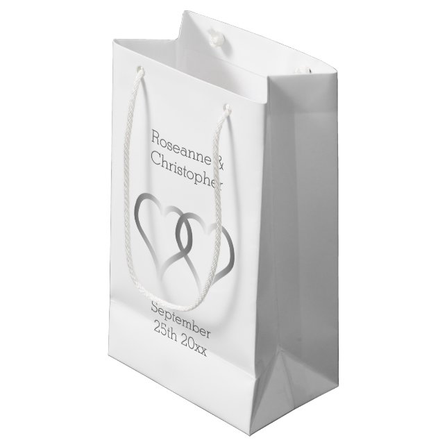 Sac mariage petit cadeau Coeurs d'argent (Devant Angle)