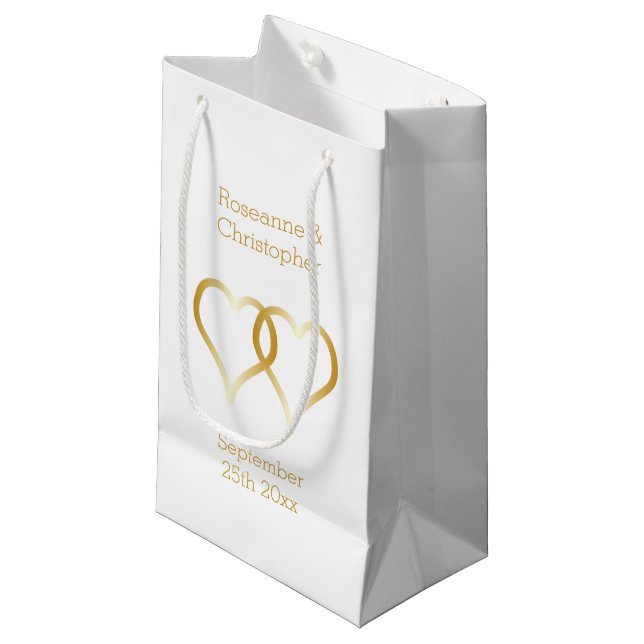 Sac mariage petit cadeau Coeurs d'or (Devant Angle)