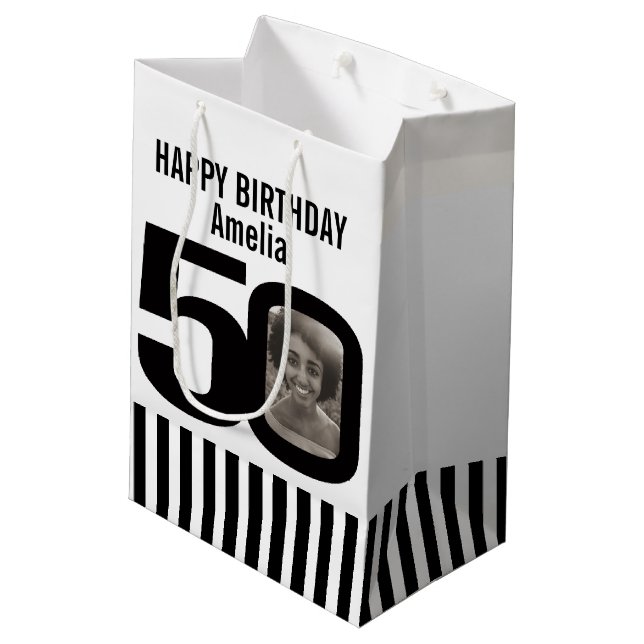 sac noir et blanc de cadeau d'anniversaire de 50 (Dos Angle)