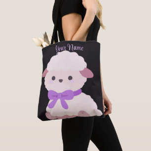 Sac noir personnalisé avec agneau et nœud violet m