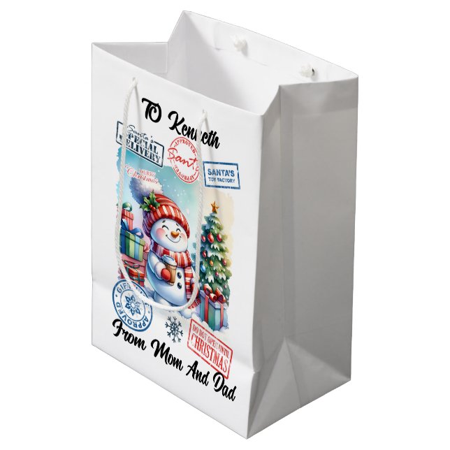 Sac Père Noël Festif Avec Snowman De Vacances (Devant Angle)