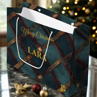 Sac personnalisé de Noël bleu et bronze luxueux