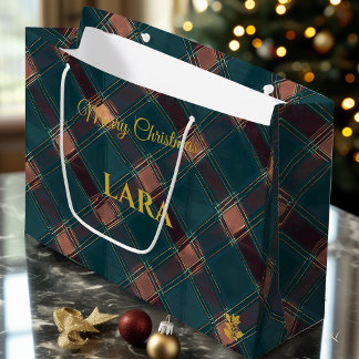 Sac personnalisé Noël plaid Bleu Rustique et Cuivr